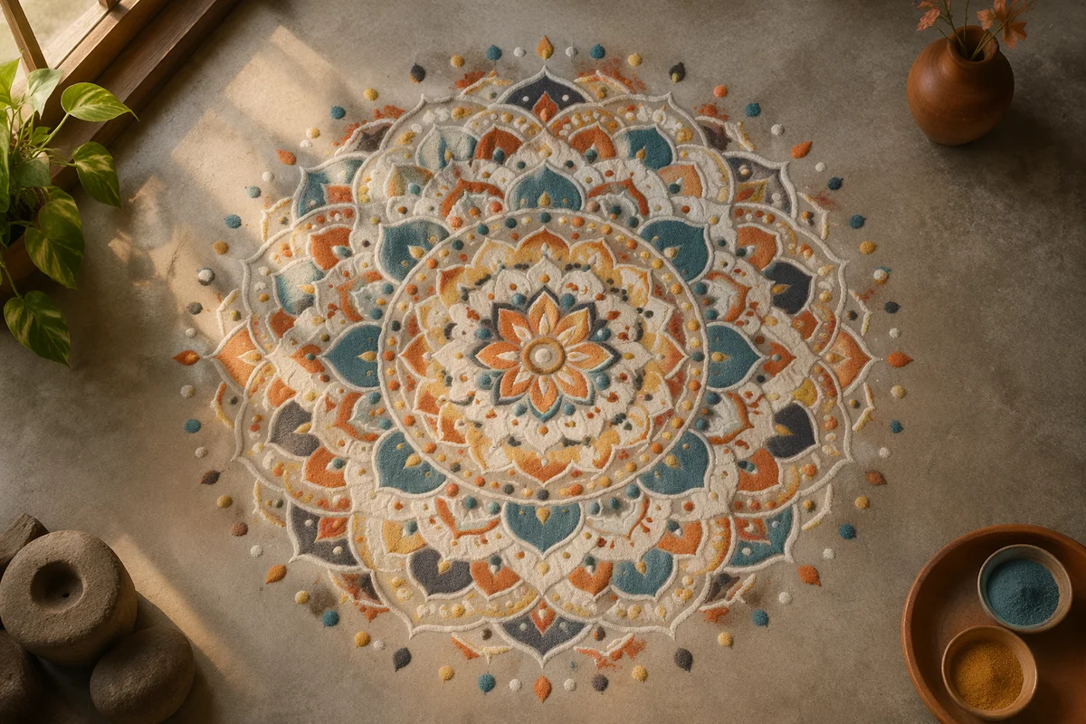 Intricate Sand Art Mandala on Stone