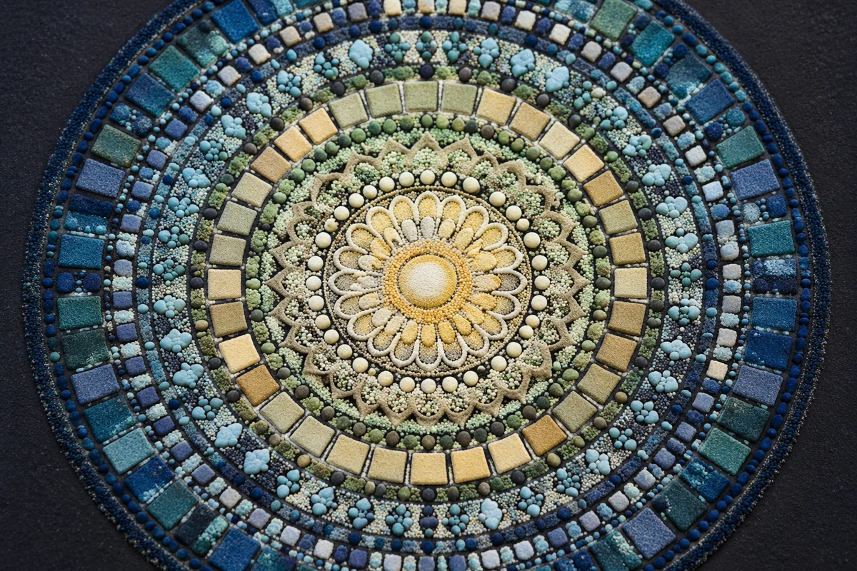 Photorealistic Circular Sand Mandala Pattern