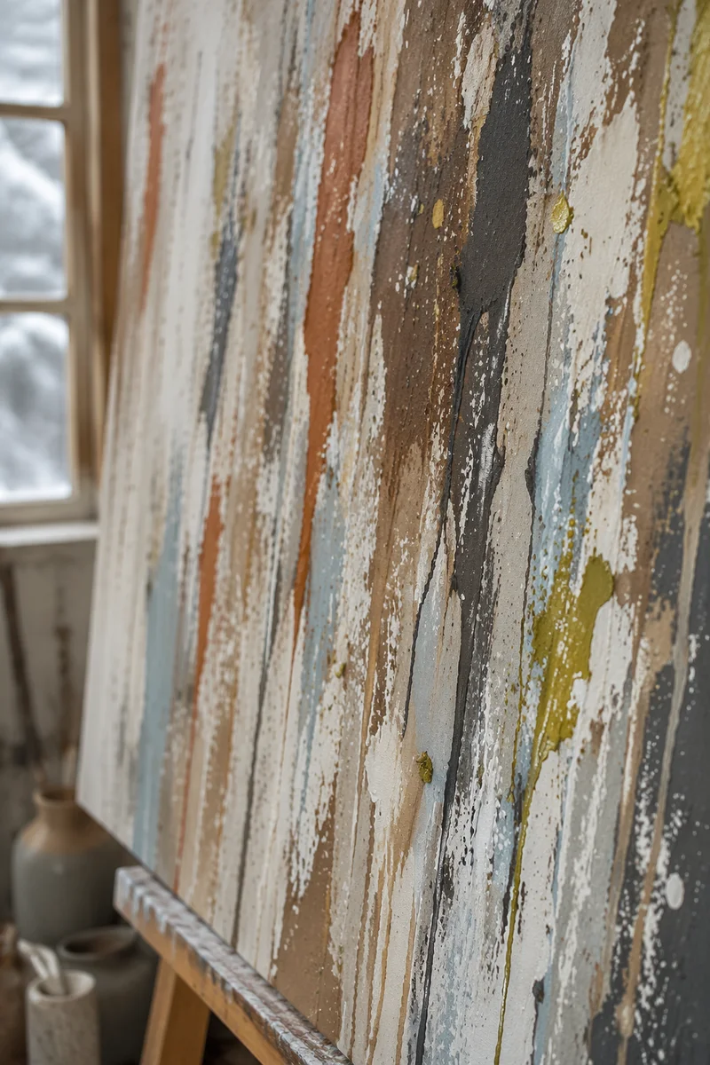 Winter Drip Painting on Raw Canvas