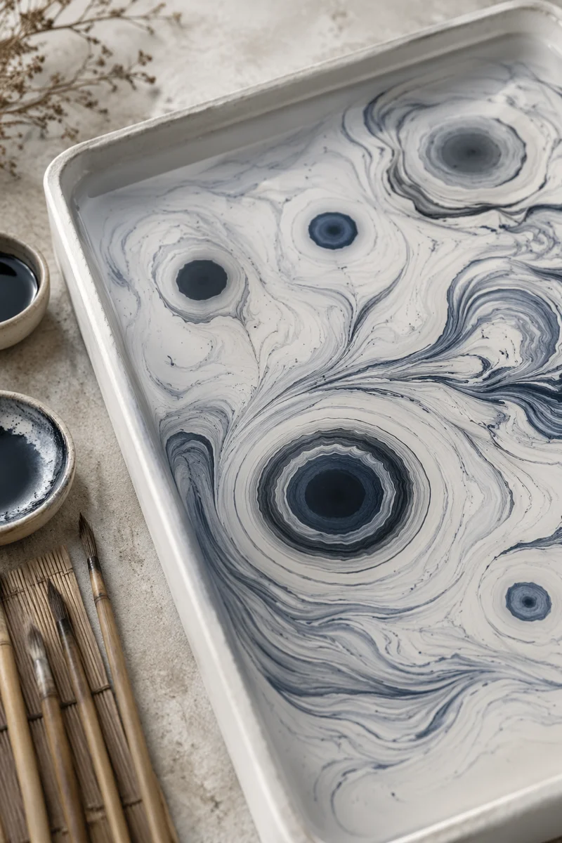 Meditative Suminagashi Ink Rings on Water