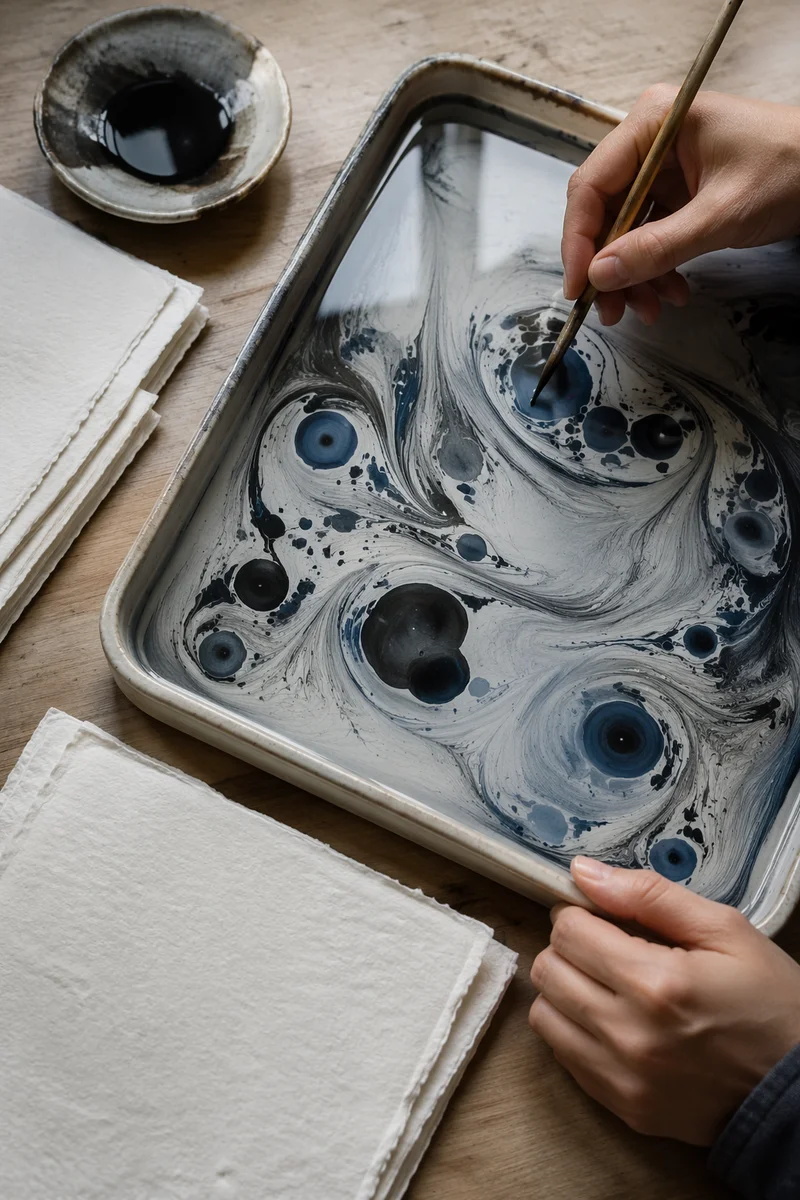 Suminagashi Ink Marbling in Quiet Studio