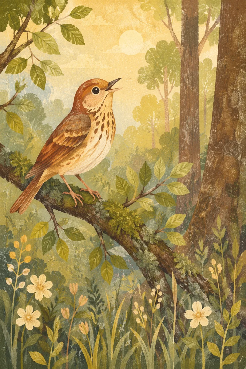 Singing Songbird on Mossy Spring Branch