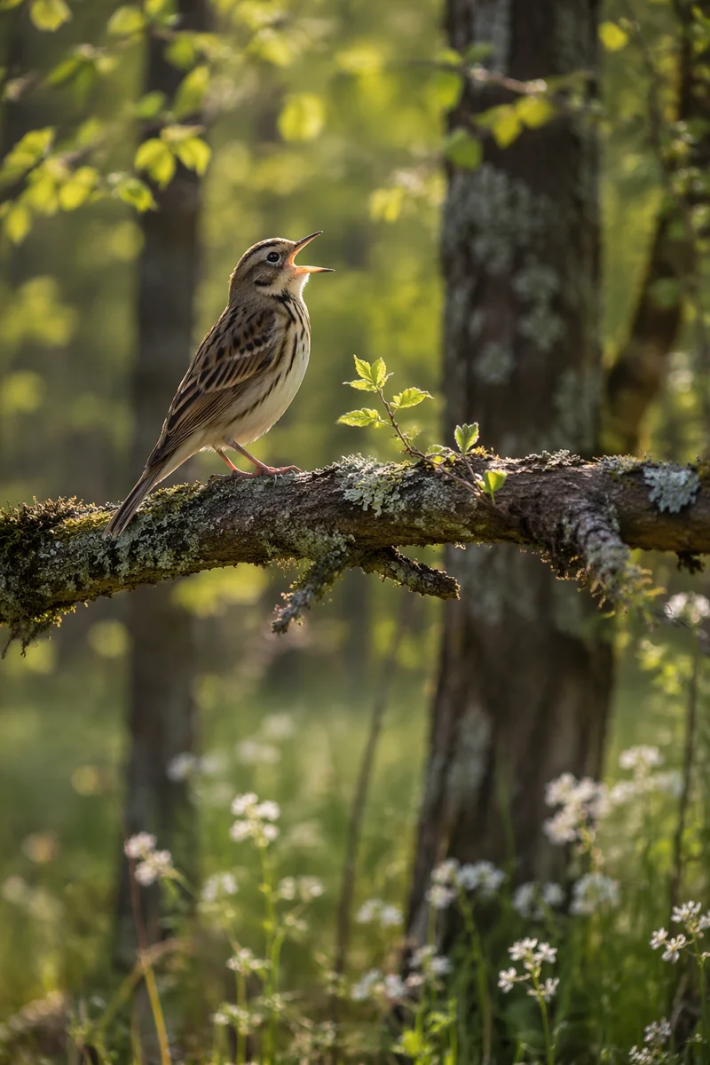Singing Songbird on Mossy Spring Branch
