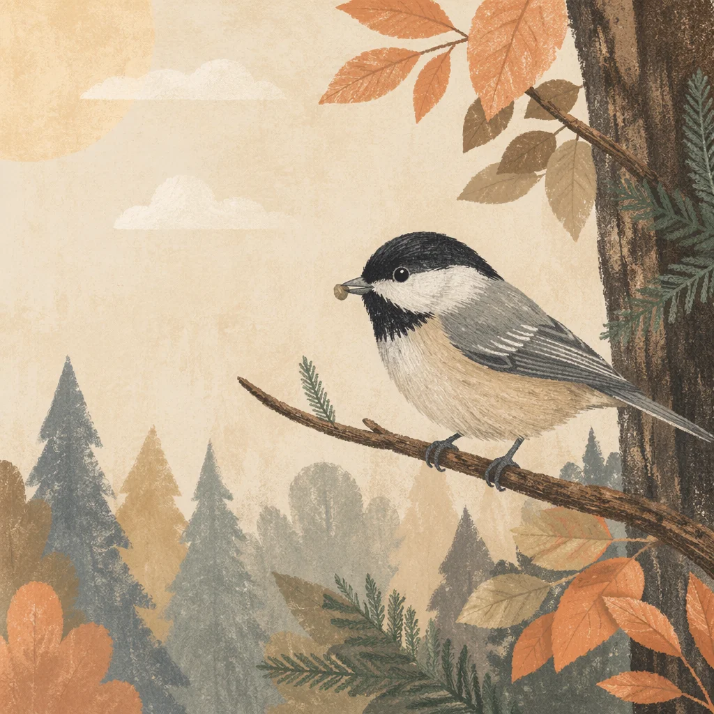 Small Songbird With Seed on Branch
