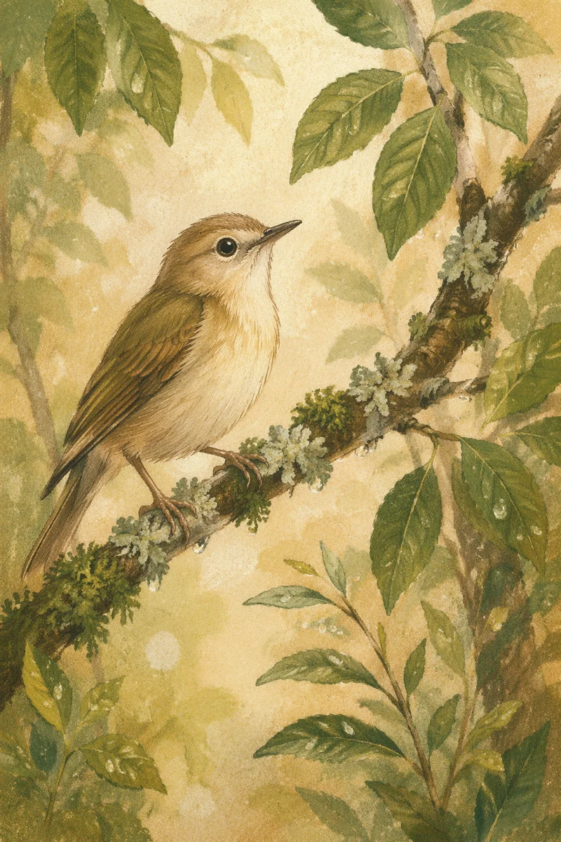 Small Songbird on Mossy Woodland Branch