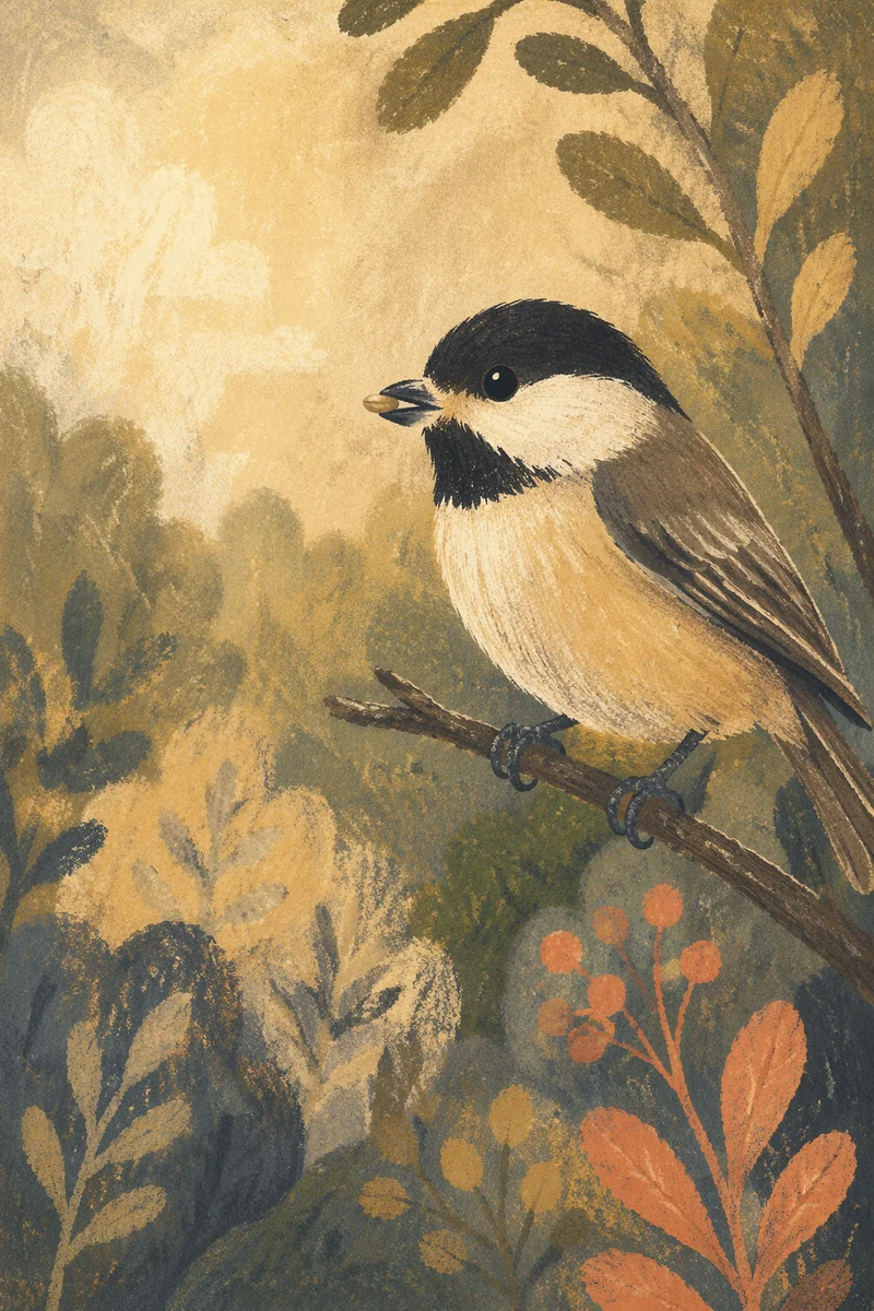 Contemplative Songbird Perched on Woodland Branch