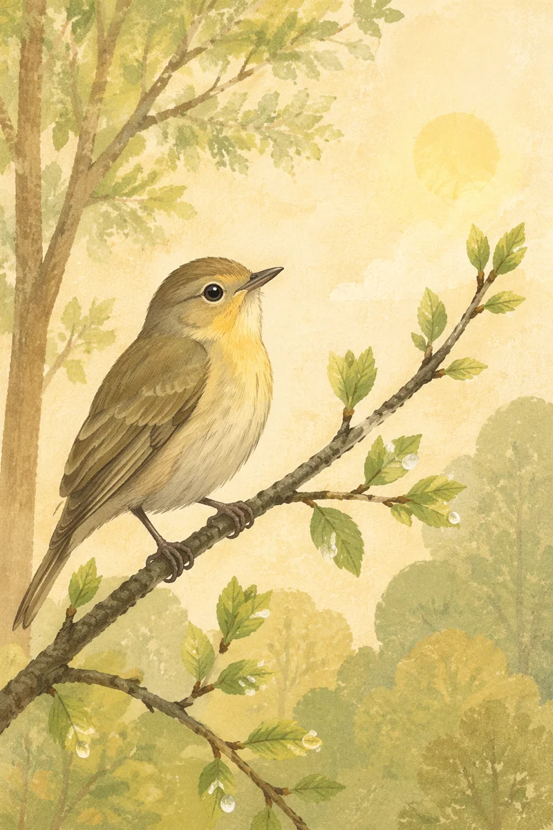 Small Songbird on Spring Budding Branch
