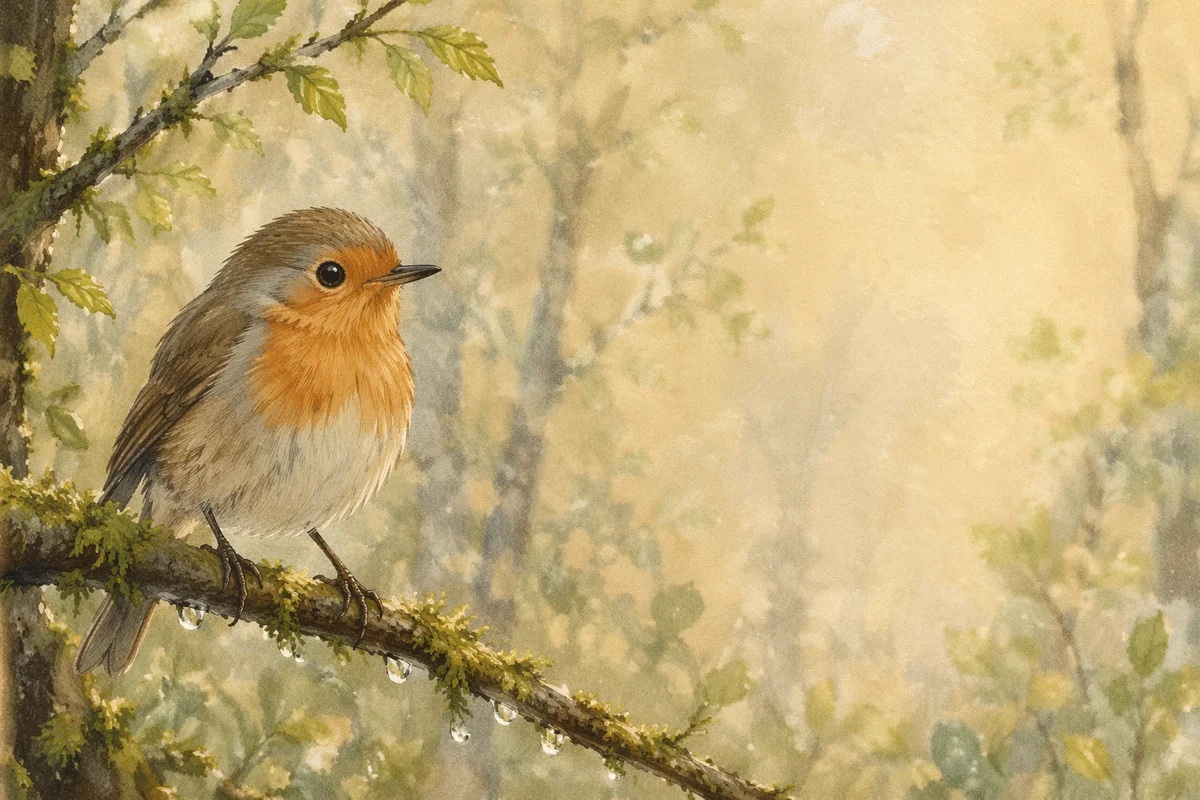 Small Songbird on Mossy Woodland Branch