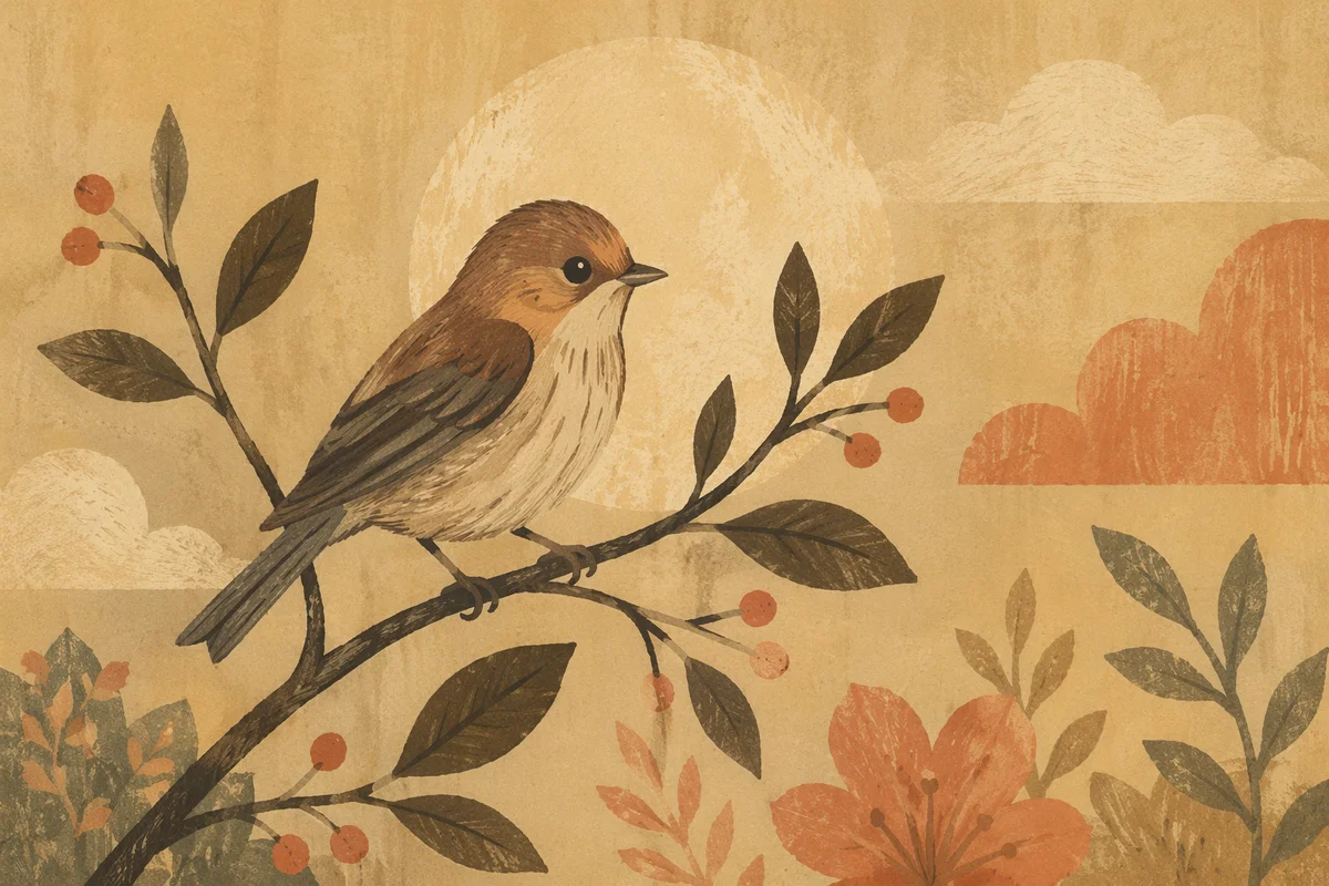 Small Songbird on Leafy Branch