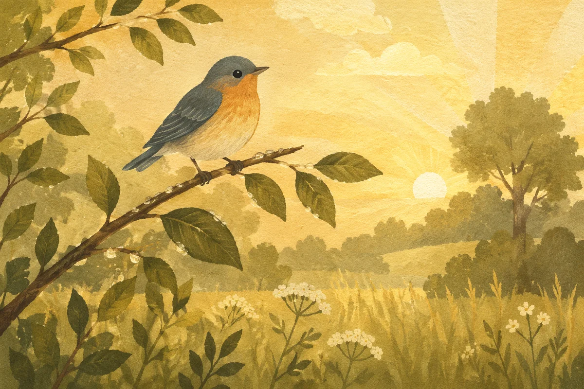 Small Songbird on Sunlit Countryside Branch