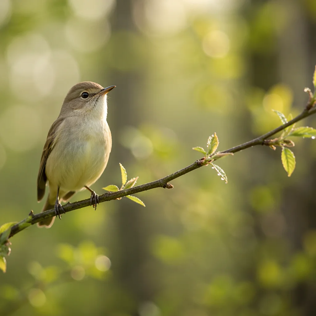 Small Songbird on Spring Budding Branch