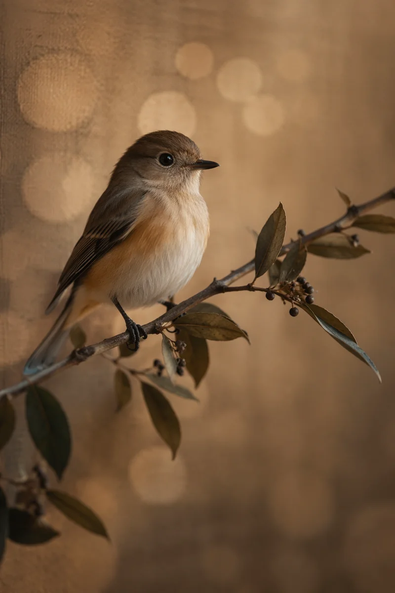 Small Songbird on Leafy Branch