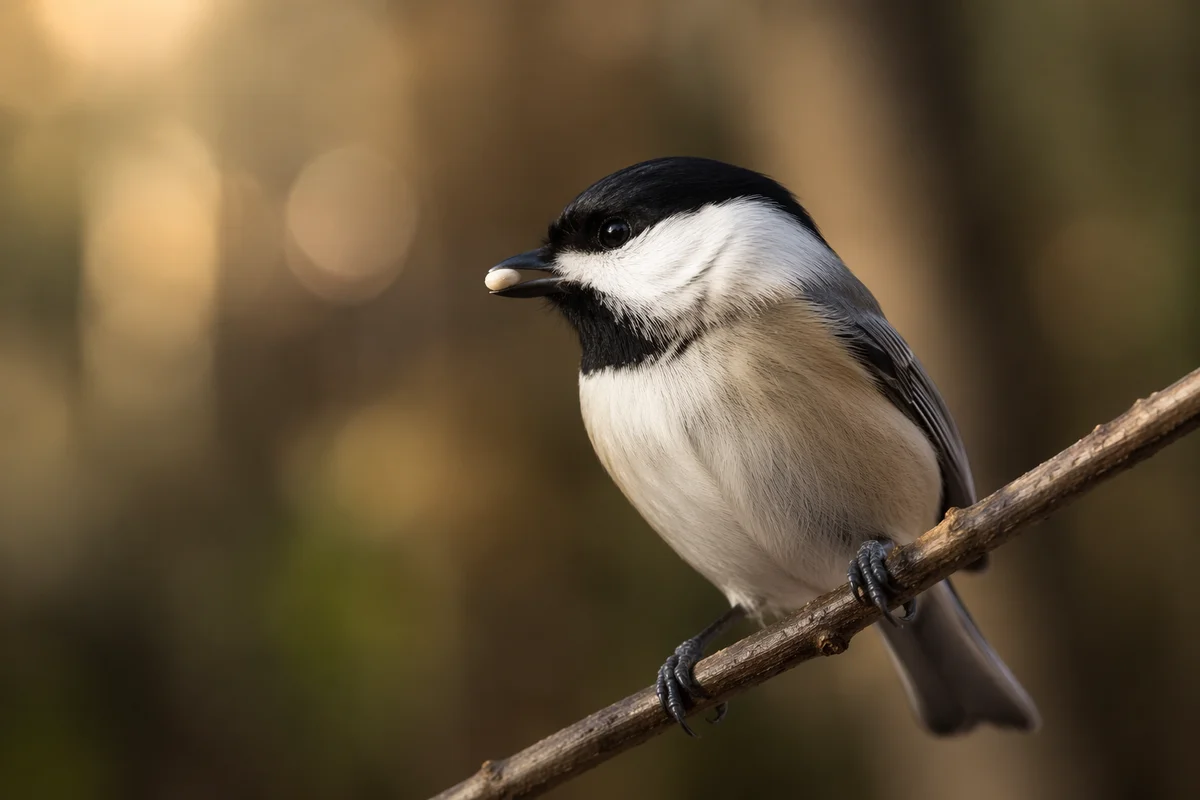 Small Songbird With Seed on Branch