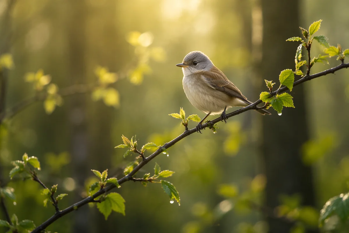 Small Songbird on Spring Woodland Branch
