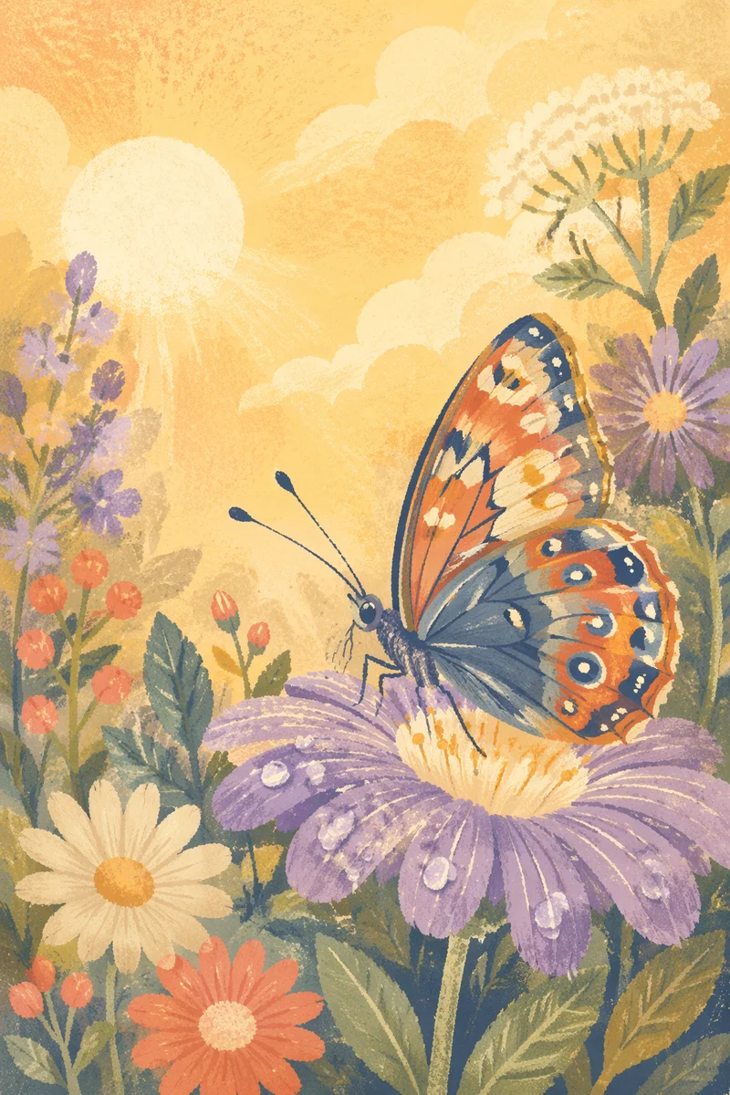 Colorful Butterfly on Morning Garden Flower