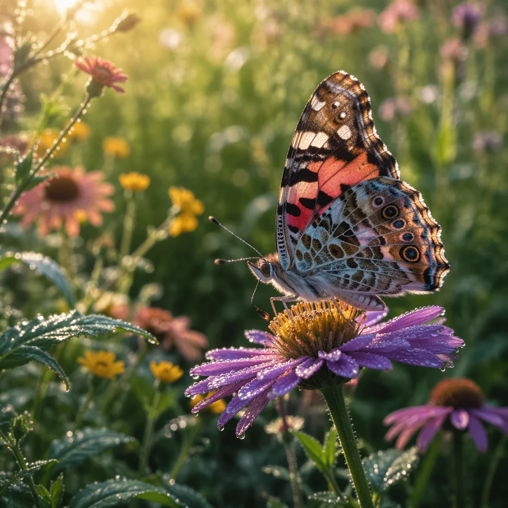 Colorful Butterfly on Purple Garden Flower