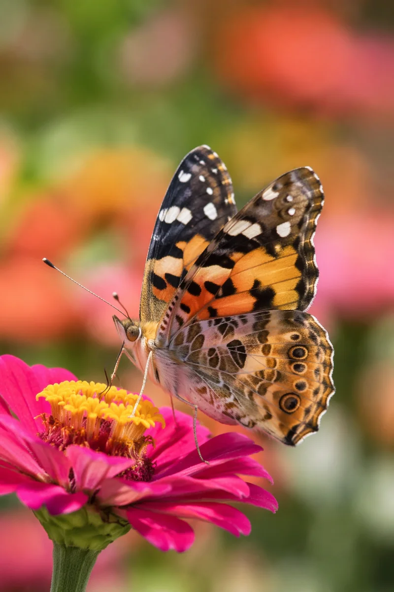 Colorful Butterfly on Magenta Garden Blossom