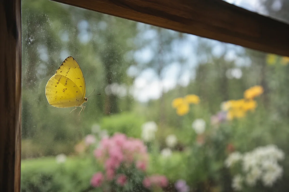 Yellow Butterfly on Garden Windowpane