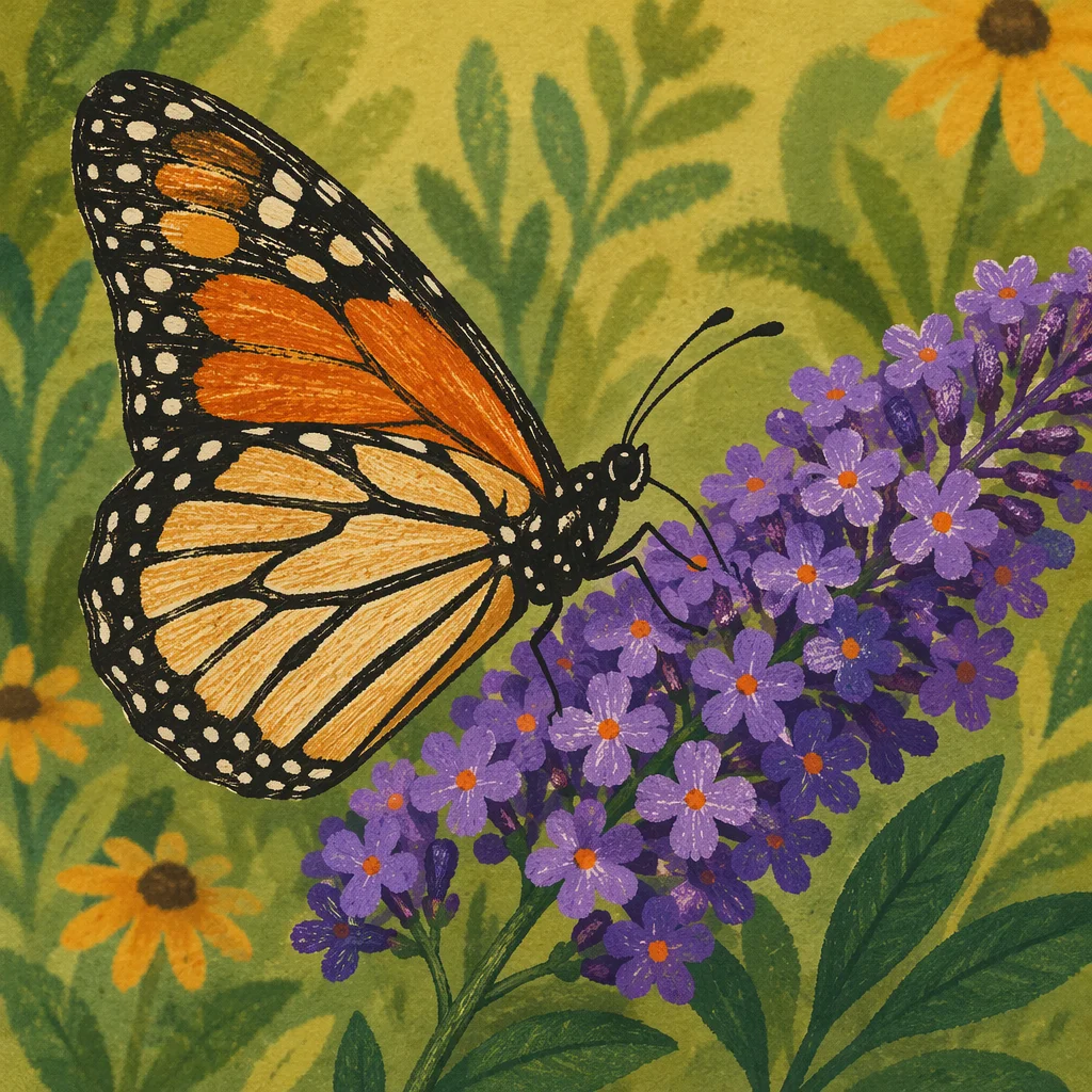 Colorful Butterfly on Purple Garden Blossoms