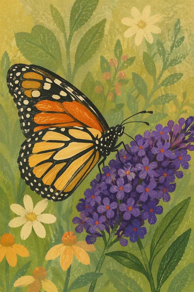 Colorful Butterfly on Purple Garden Blossoms