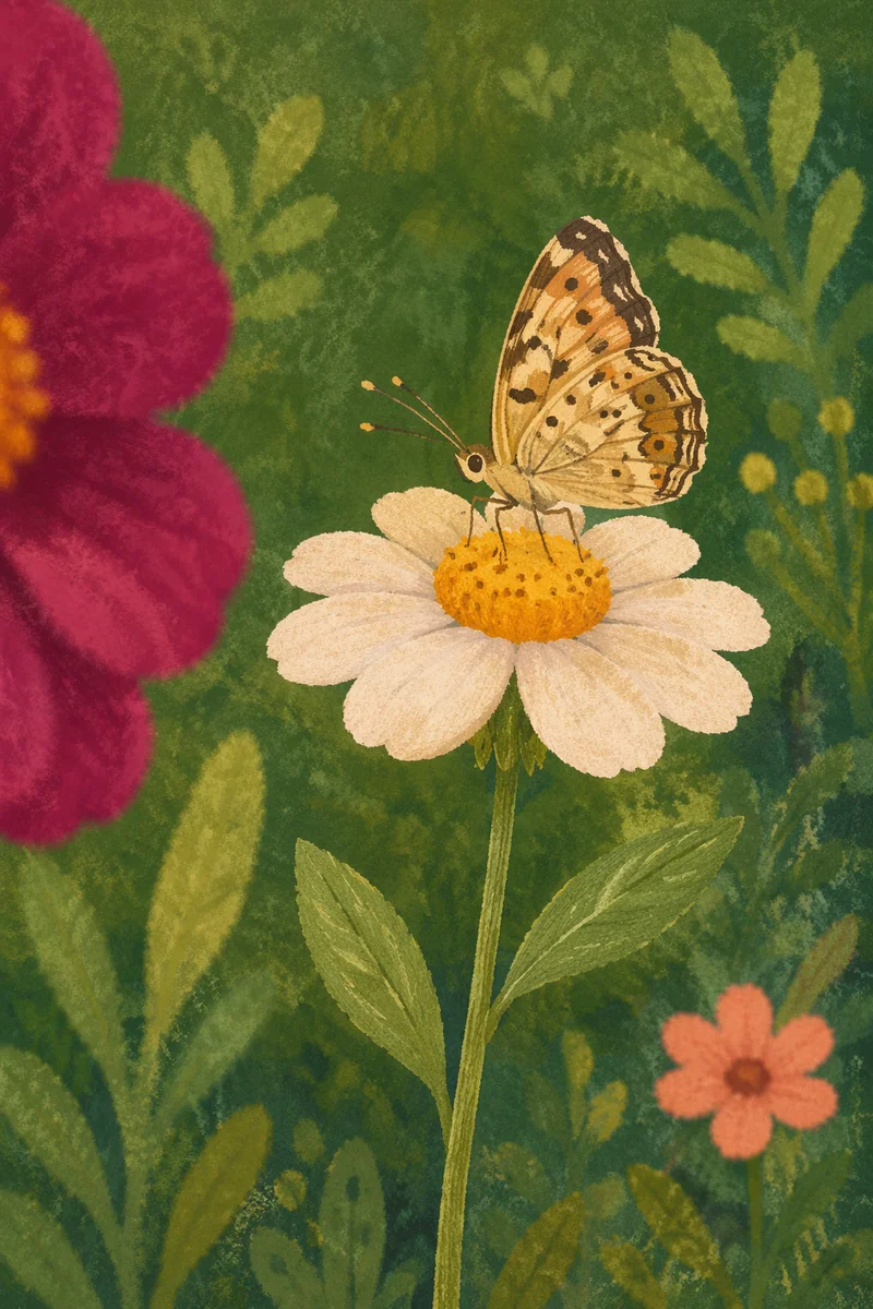 Butterfly Resting on White Garden Flower