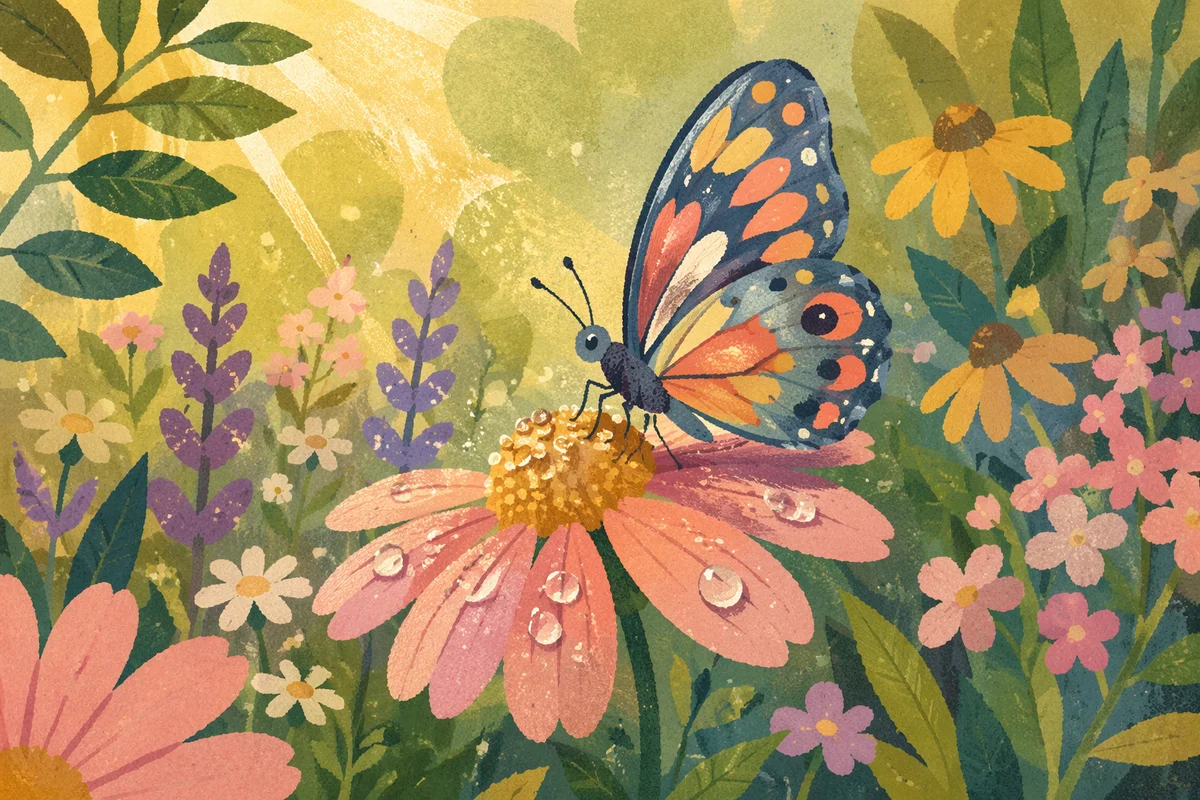 Colorful Butterfly Resting in Summer Flower Garden