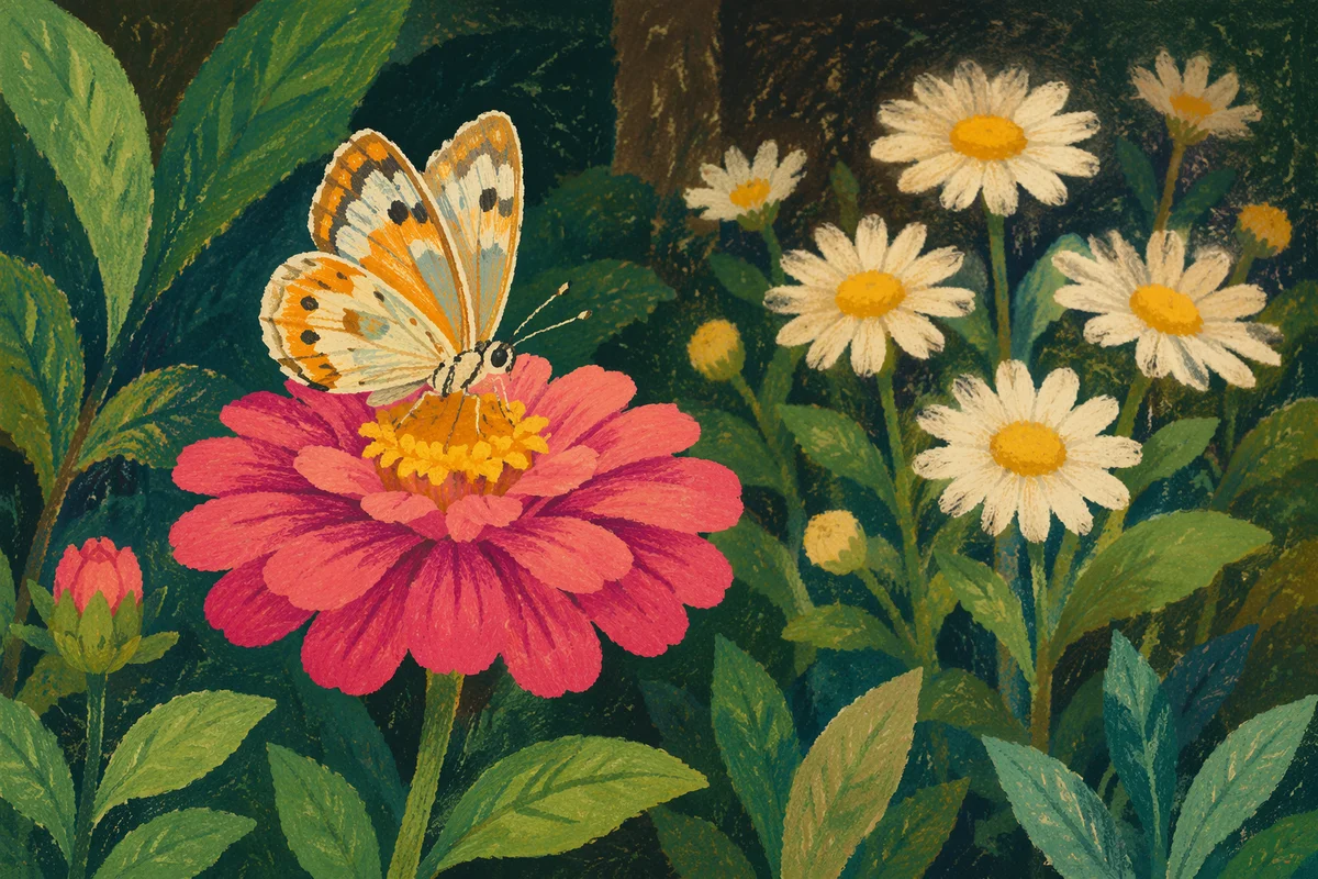 Colorful Butterfly on Pink Zinnia Bloom