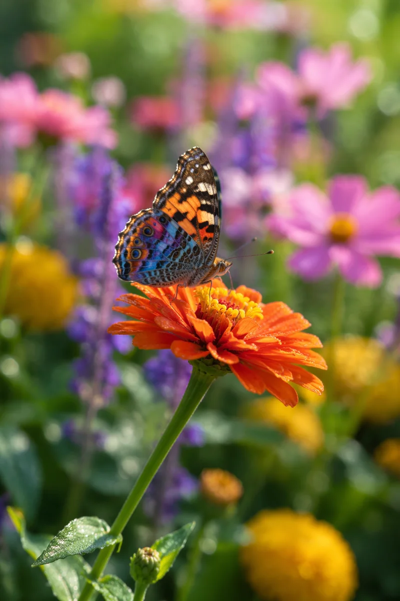 Colorful Butterfly Resting in Summer Flower Garden