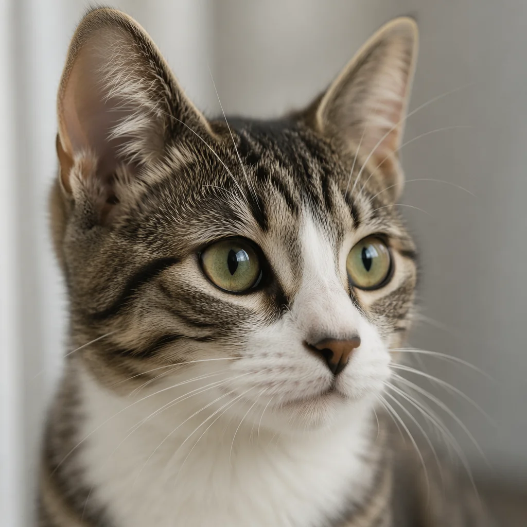 Close Up Tabby Cat With Green Eyes