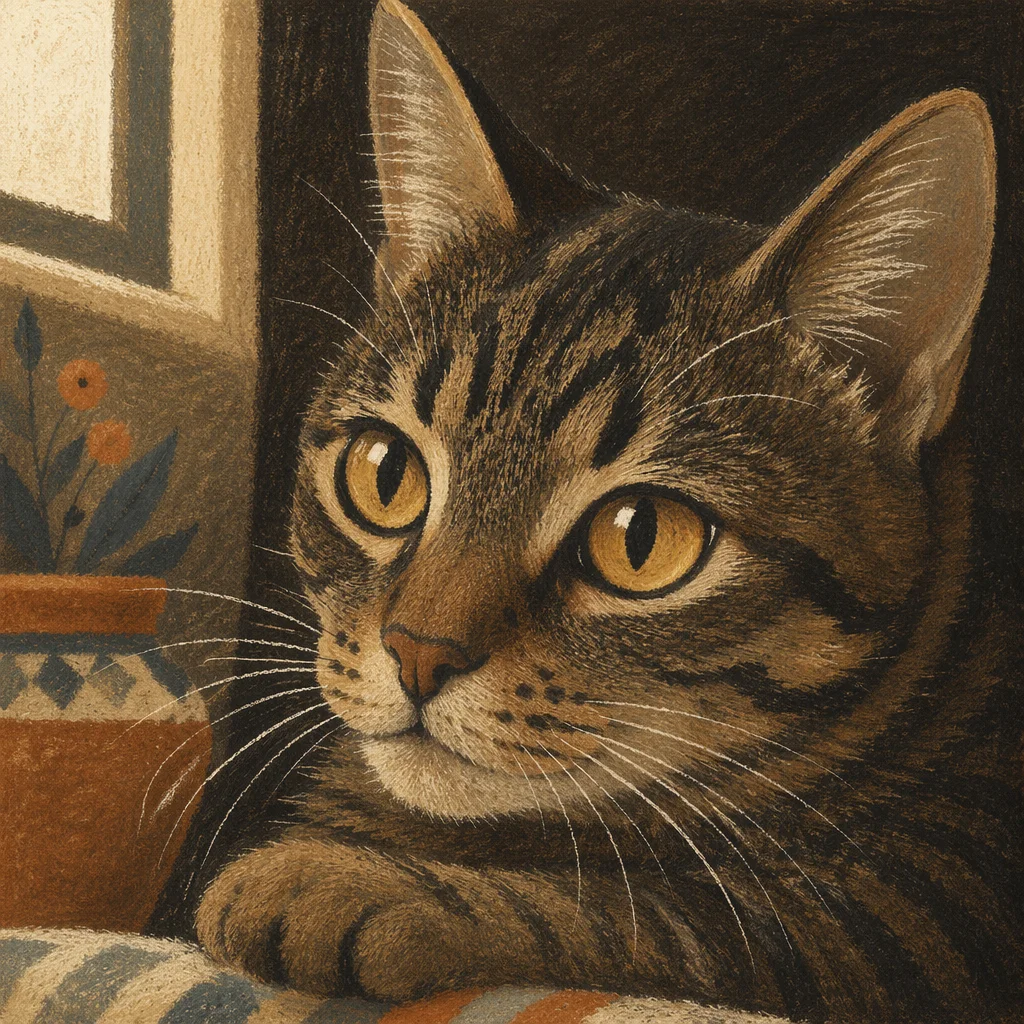 Close Up Tabby Cat With Amber Eyes