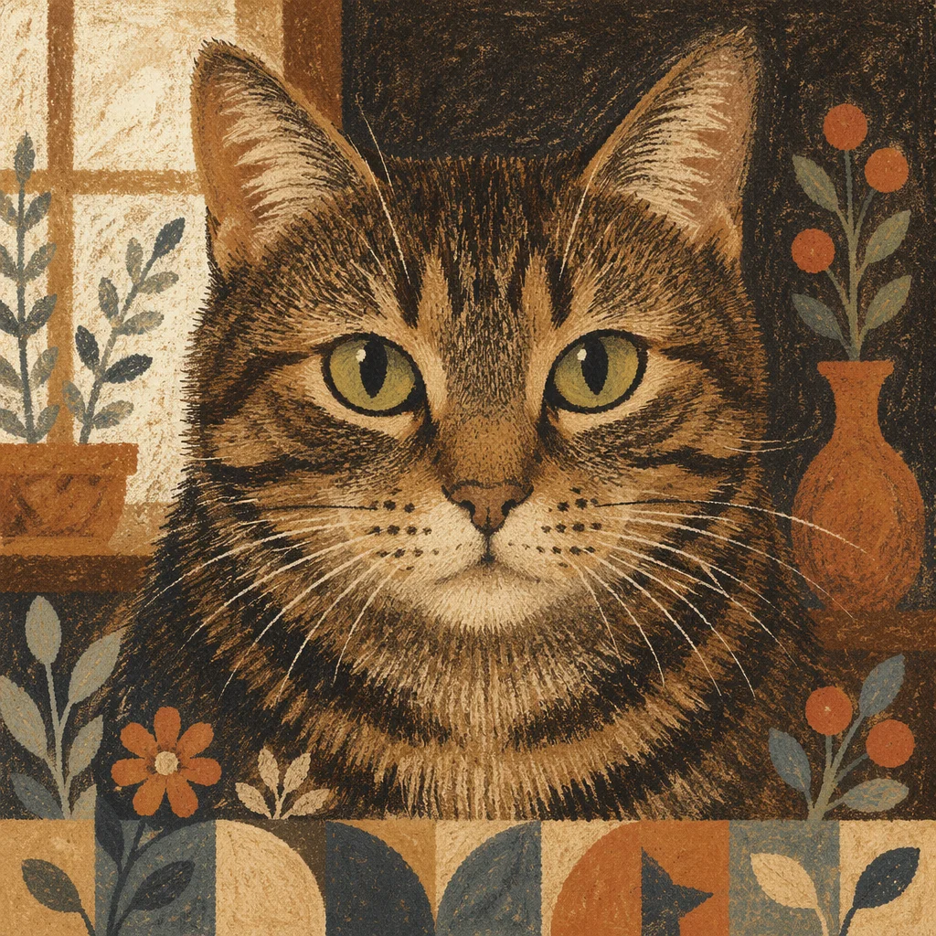 Calm Tabby Cat Green Eyes Close-Up