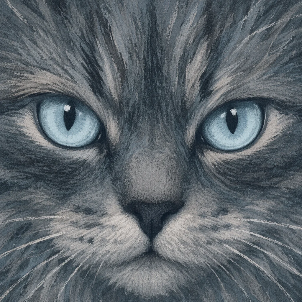Pale Blue Eyed Gray Cat Close-Up