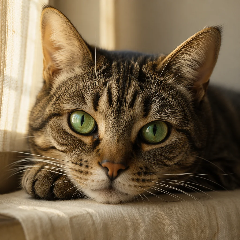 Calm Tabby Cat With Emerald Eyes
