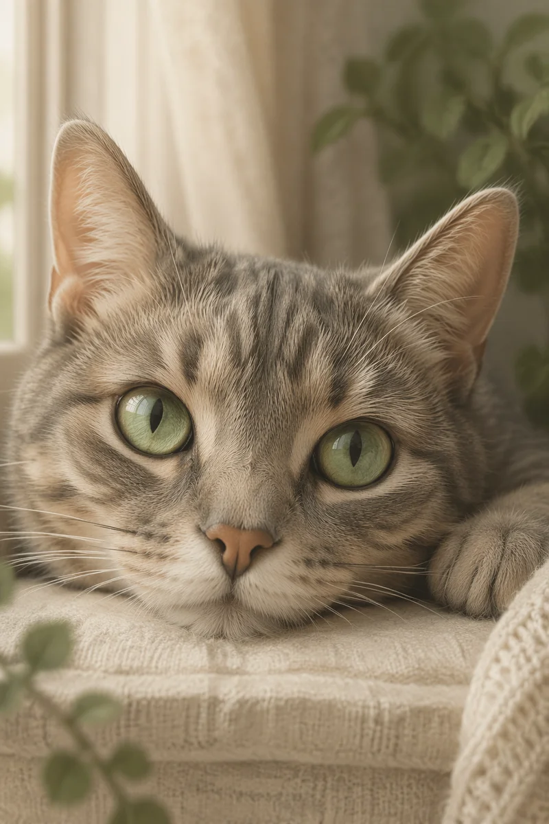 Close-Up Cat Portrait with Green Eyes