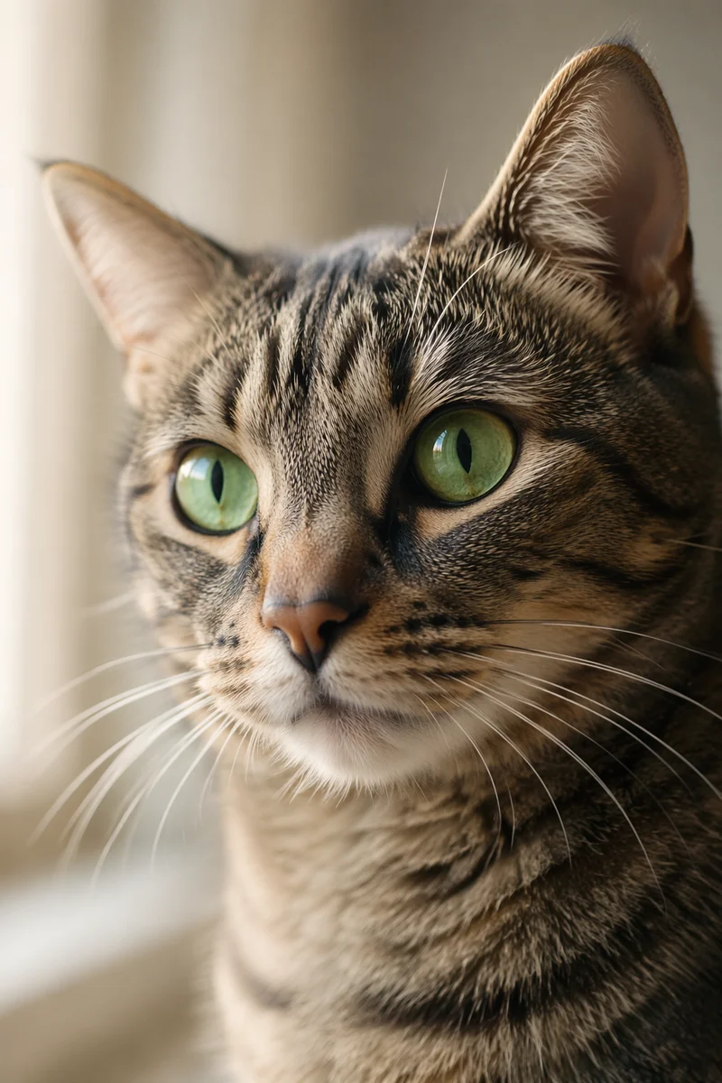 Emerald Eyed Tabby Cat Close Portrait