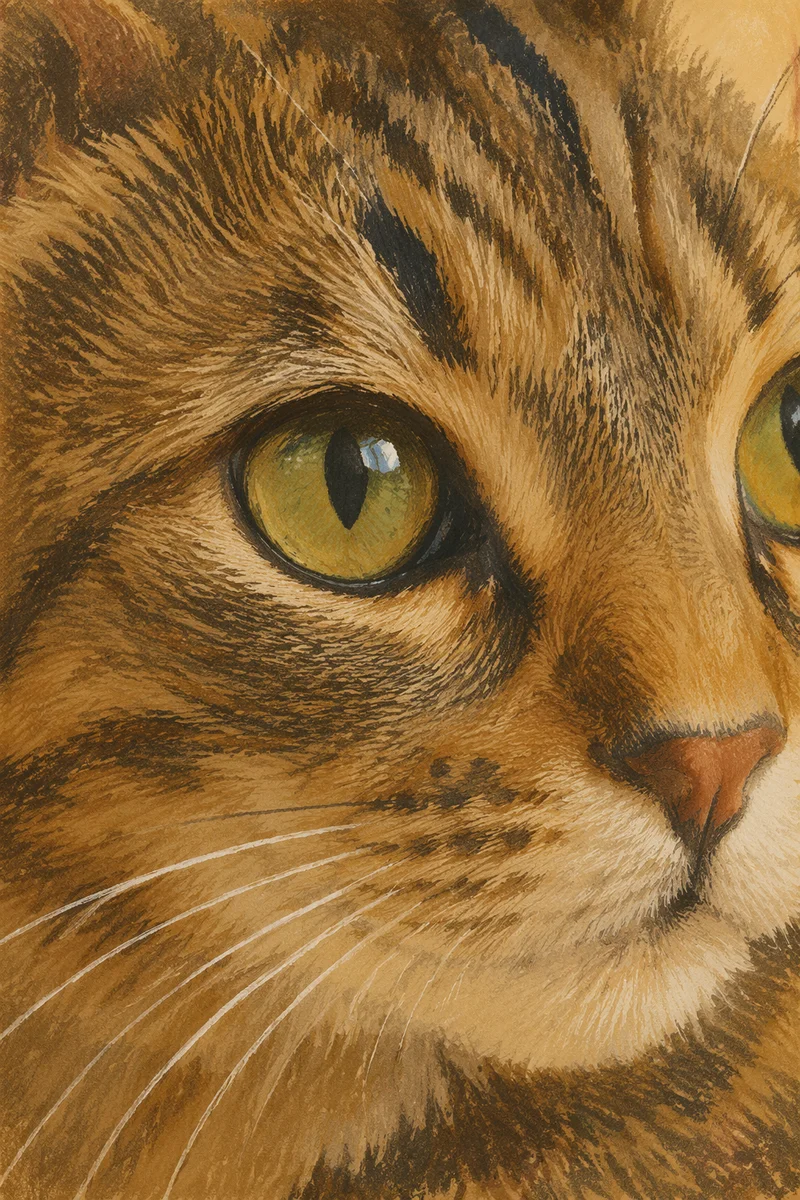 Close-Up Tabby Cat Green Eye Portrait
