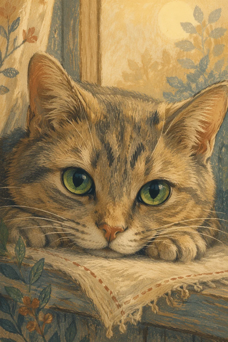 Calm Tabby Cat With Emerald Eyes