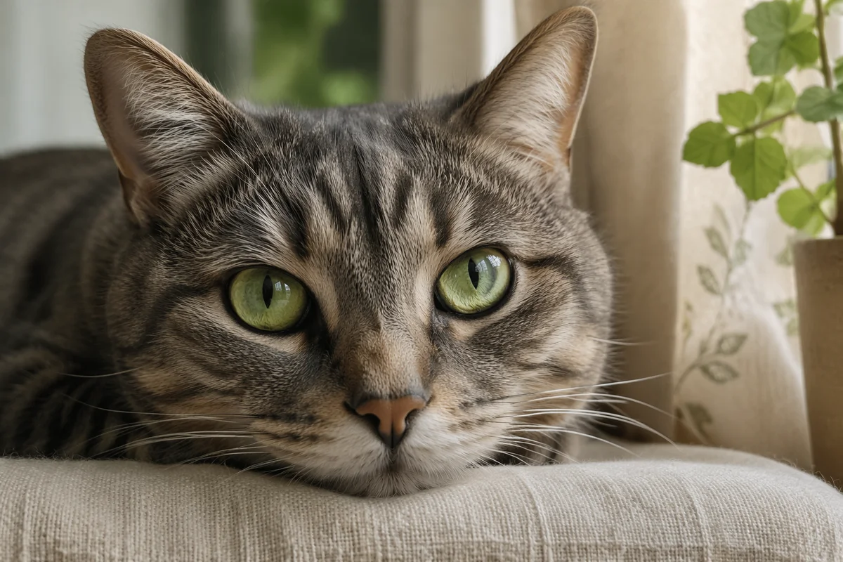 Close-Up Cat Portrait with Green Eyes
