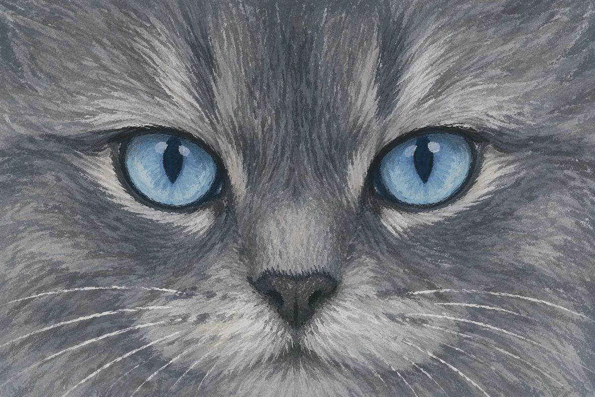 Close-Up Gray Cat with Blue Eyes