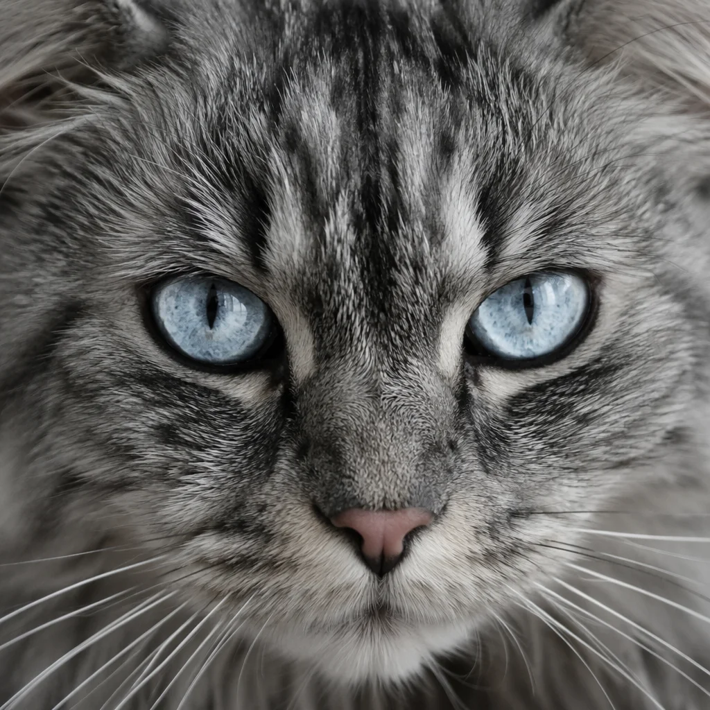 Blue Eyed Gray Tabby Cat Close Up