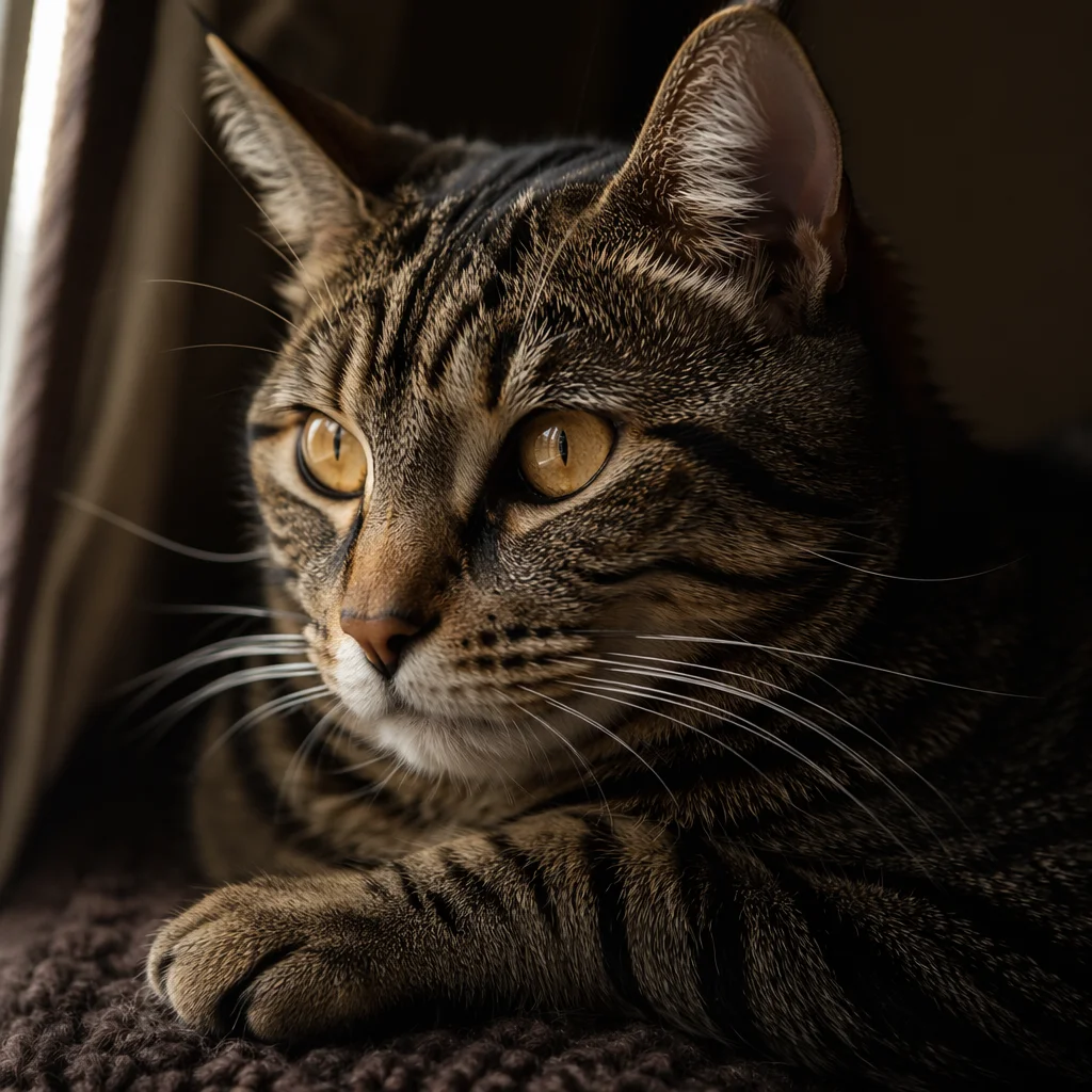Golden-Eyed Tabby Cat Close-Up Portrait