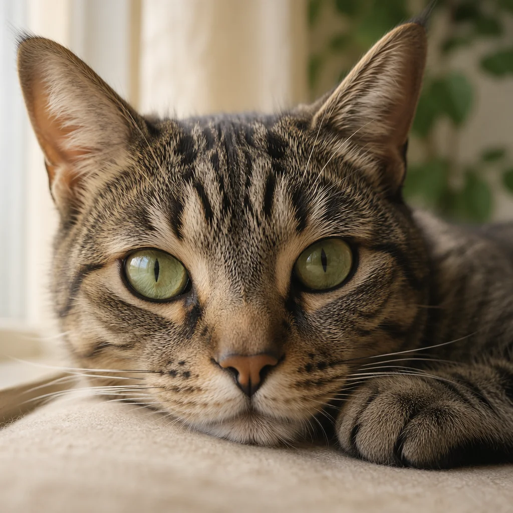 Close-Up Cat Portrait with Green Eyes