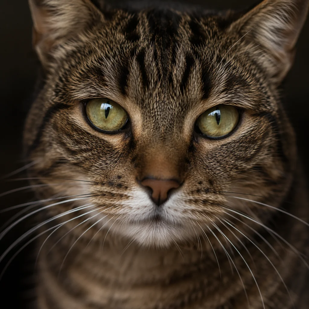 Close-Up Tabby Cat with Serene Green Eyes