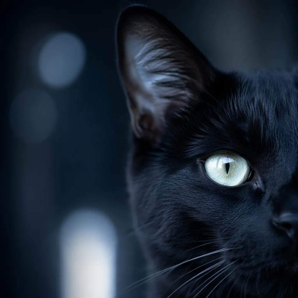 Close Up Black Cat with Luminous Eye