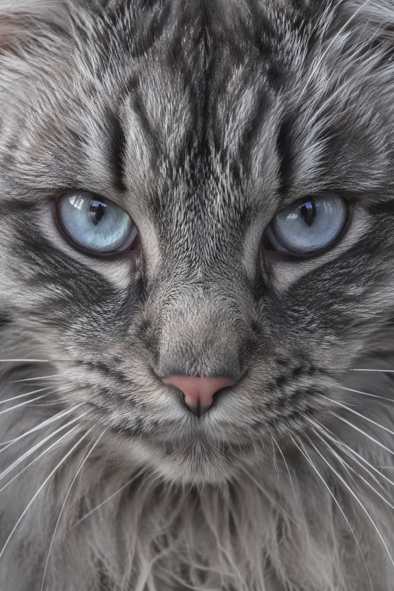 Blue Eyed Gray Tabby Cat Close Up