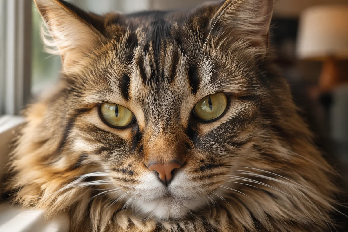 Close-Up Tabby Cat Portrait by Window