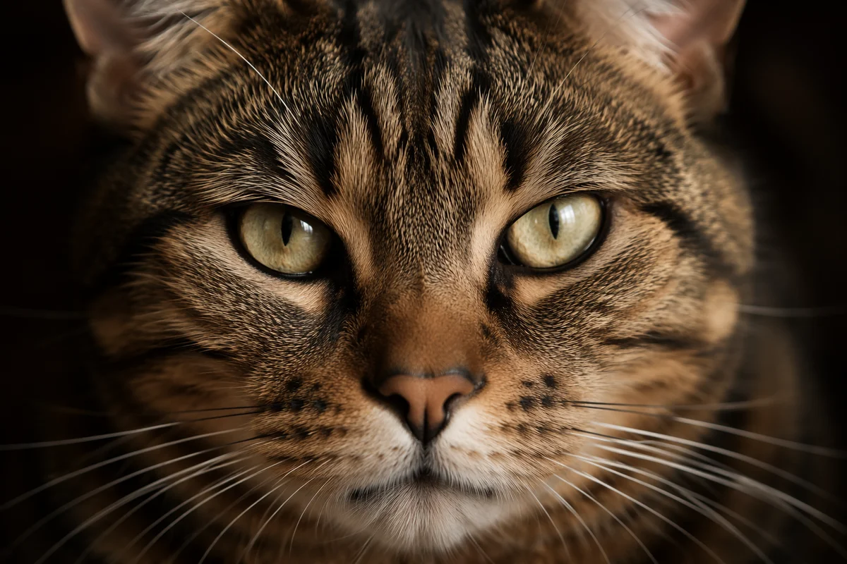 Calm Tabby Cat Green Eyes Close-Up