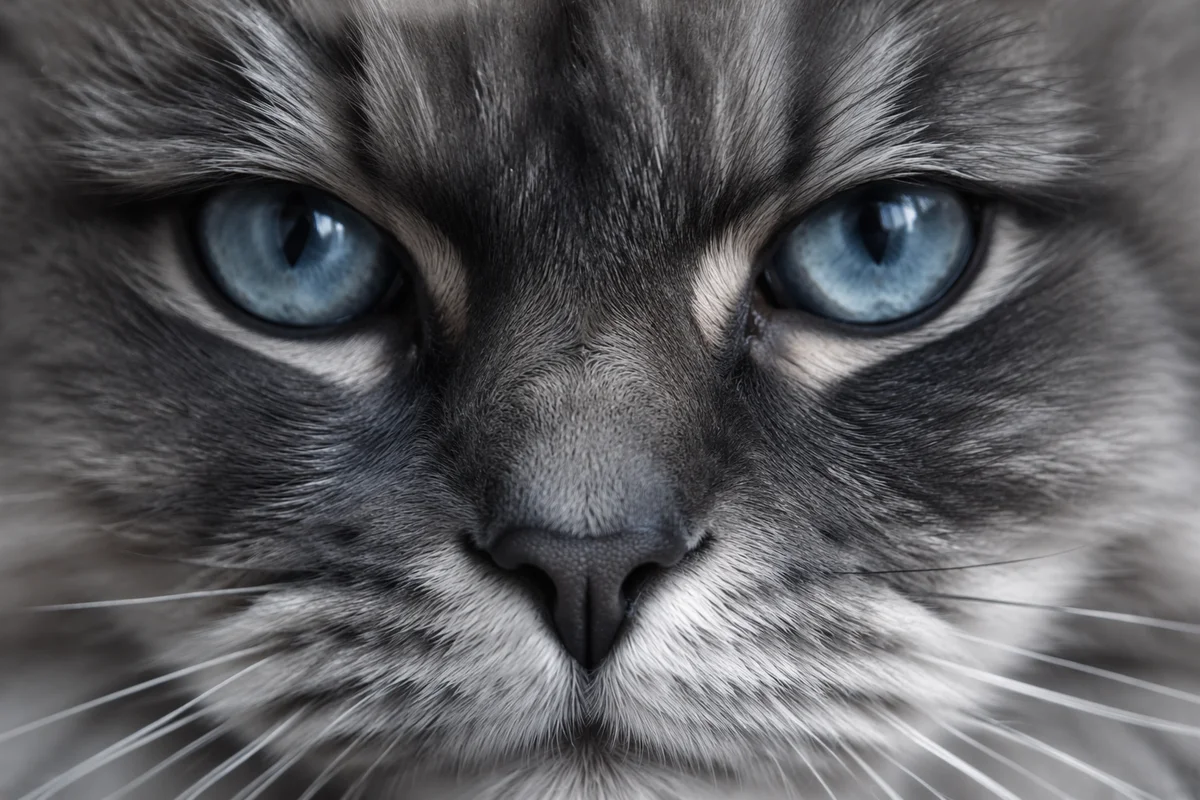 Gray Cat Blue Eyes Close Up
