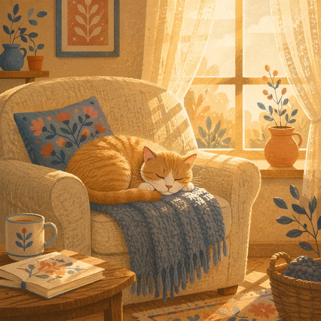 Sleeping Cat by Sunlit Window