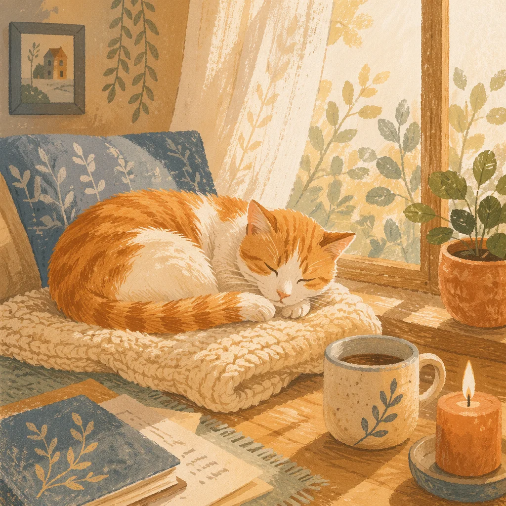 Sleeping Ginger Cat on Window Seat